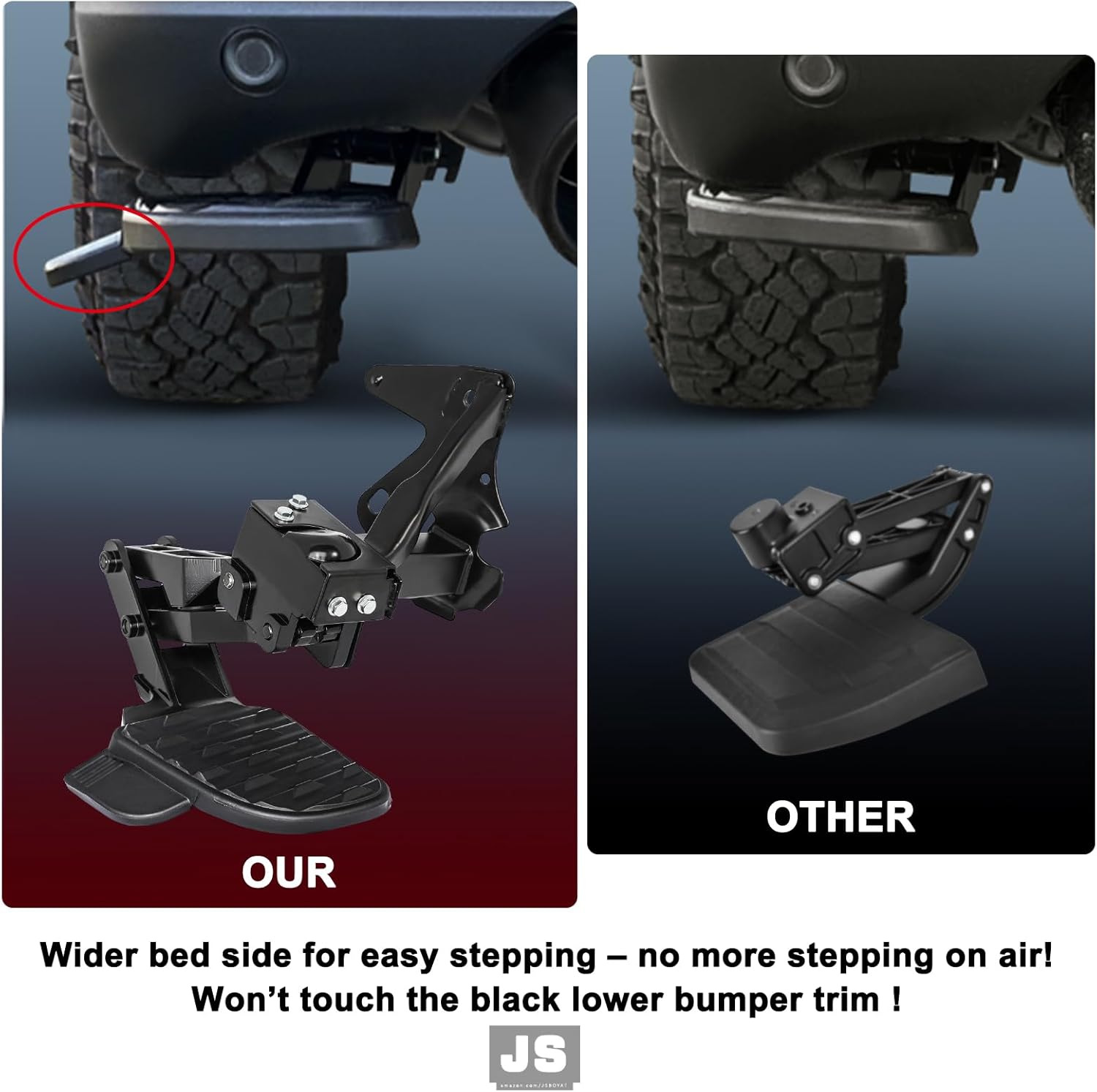 JSBOYAT Rear Bed Step Retractable Bumper Step Compatible with 2019-2024 Dodge Ram 1500 DT New Body Style w/Dual Exhaust, Folding Truck Tailgate Step 82215289AG 82215289AH