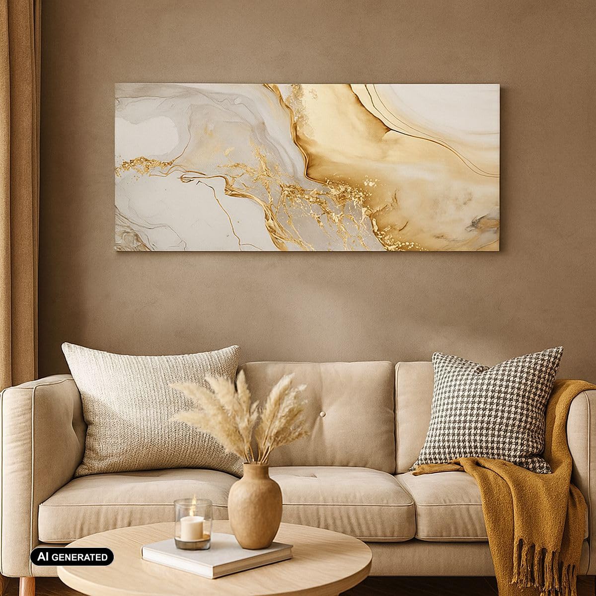 Cuadro sobre Lienzo 140x50cm Moderno Panorámico Abstracto Pastel - 5730 | Mármol Glamour Cuadro Decorativo Grande Arte mural Decoración del Hogar Salón Dormitorio Cocina Oficina Cuadros de Pared