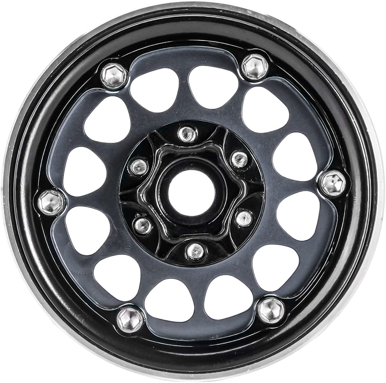 INJORA 1.9 Beadlock Wheel Deep Dish Negative Offset 10.4mm Wheel Rim for 1/10 RC Crawler Auto Axial SCX10 90046 AXI03007 TRX4 VS4-10 Gen8 MST CFX(Black＆Grey)