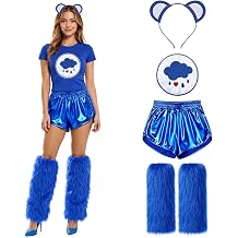Halloween Bear Costume Accessories Set Bear Ear Headband Iron On Patch Faux Fur Leg Warmer and Metallic Shorts