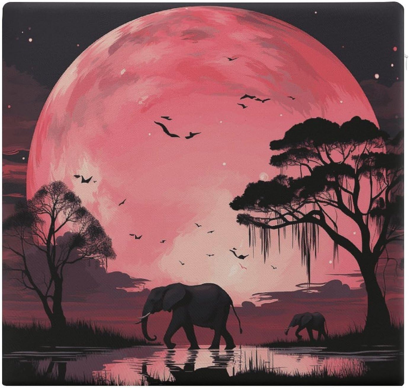 Pink Moon Elephant Chair Cushion Memory Foam Breathable Chair Pads Square Large Pillows Seating Comfort Meditation Floor Pillow Car Seat Cushion for Indoor/Outdoor Chairs