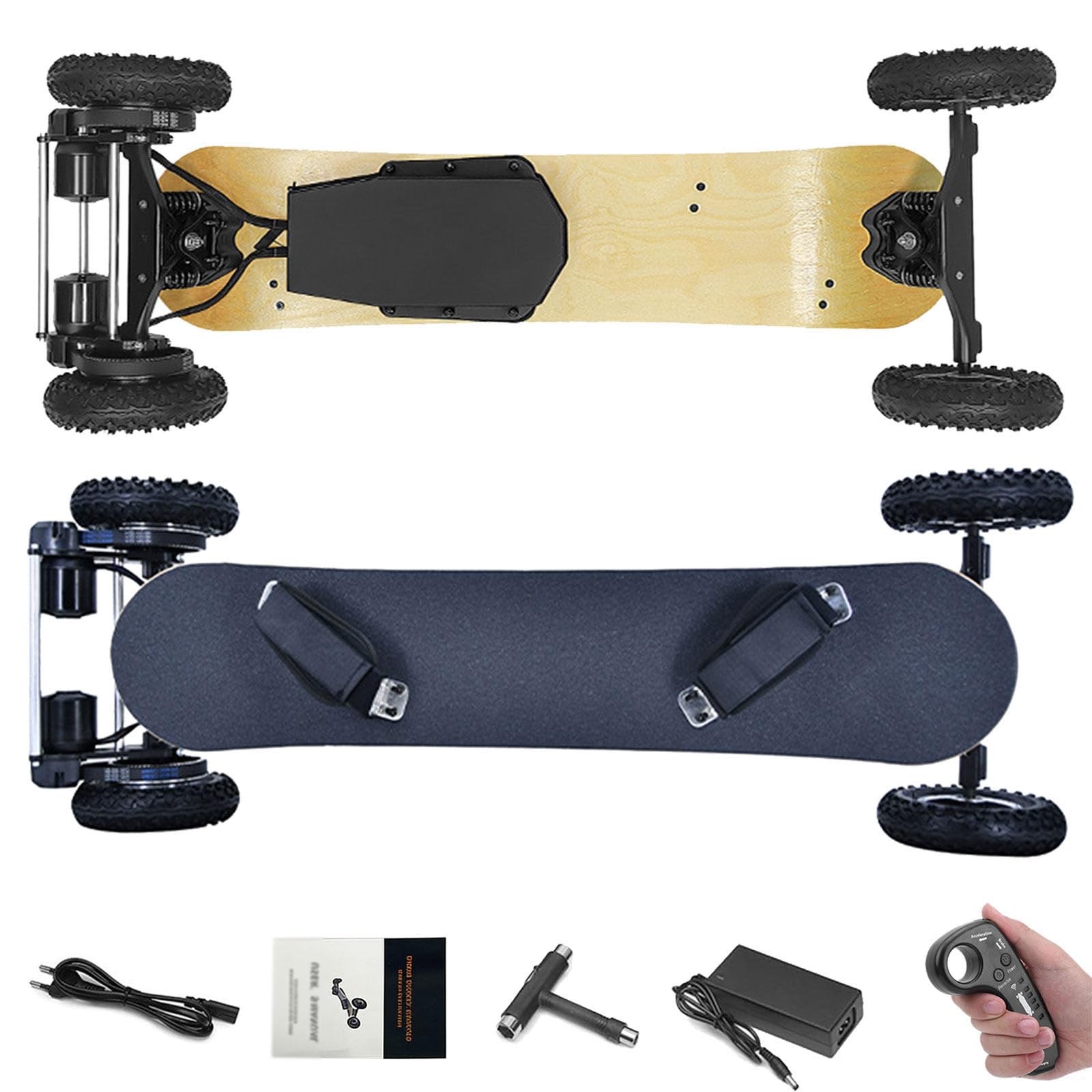 Longboard Fuoristrada Skateboard Elettrico, velocità Massima 40 km/h, Struttura Resistente a 10 Strati per Uso Quotidiano Rounded-Corners