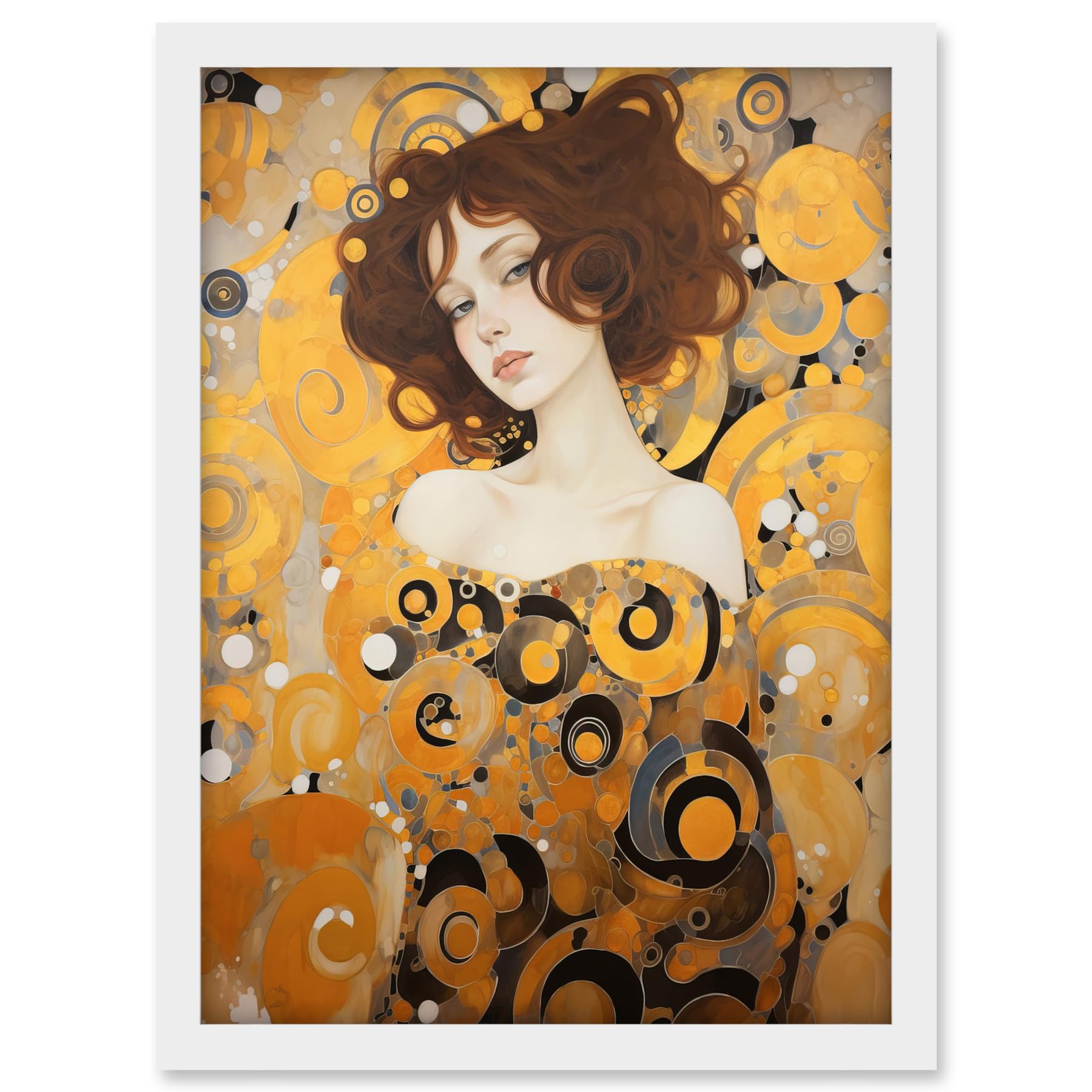 Artery8 Woman Portrait Gustav Klimt Style Oil Painting Gold Brown Artist Muse Art Nouveau Artwork Framed A3 Wall Art Print