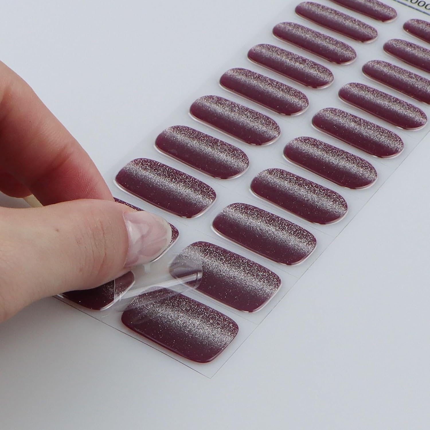 JMEOWIO Gel Nail Stickers Wine Red Purple Cat Eyes Semi Cured Gel Nail Strips Wraps UV/LED Nails Art Design Decoration Accessories