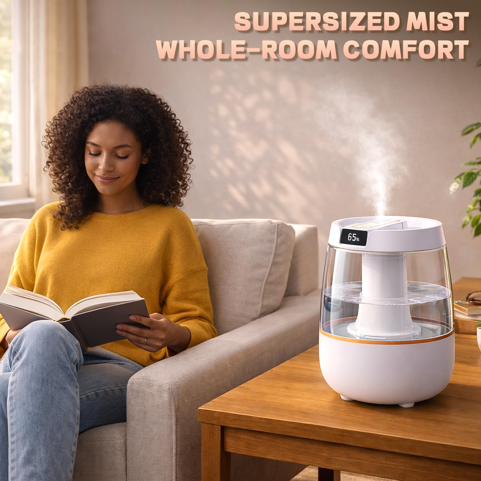 Umidificatore per camera da letto, umidificatore a nebbia fredda da 3 litri con luce notturna, funzionamento silenzioso con display digitale, 3 modalità di nebulizzazione per piante, dormitorio