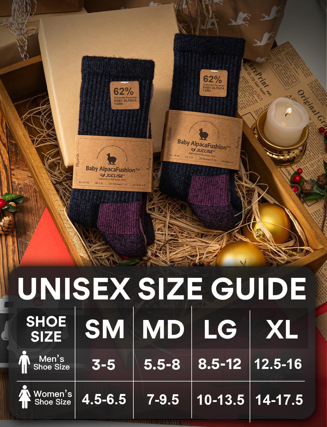 Alpaca Wool Warm Hiking Socks Heavyweight, Winter Athletic Crew Work Boot Thick Thermal Fleece Moisture Wicking - Image 2