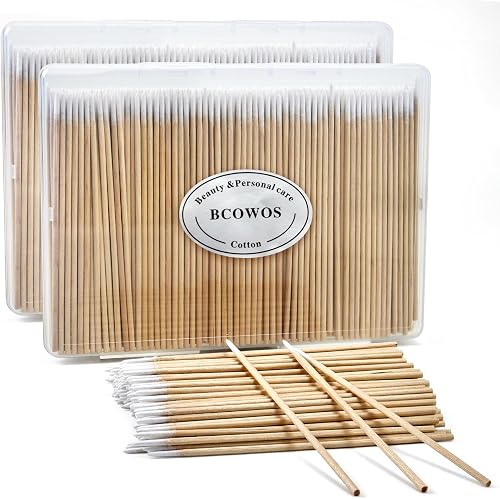 800PCS Pointed Cotton Swabs with Storage Case - Precision Tip Cotton Swabs with Wooden Sticks - Microblading Cotton Swab 4 inch - Cotton Swabs for Makeup, Tattoo Permanent Supplies