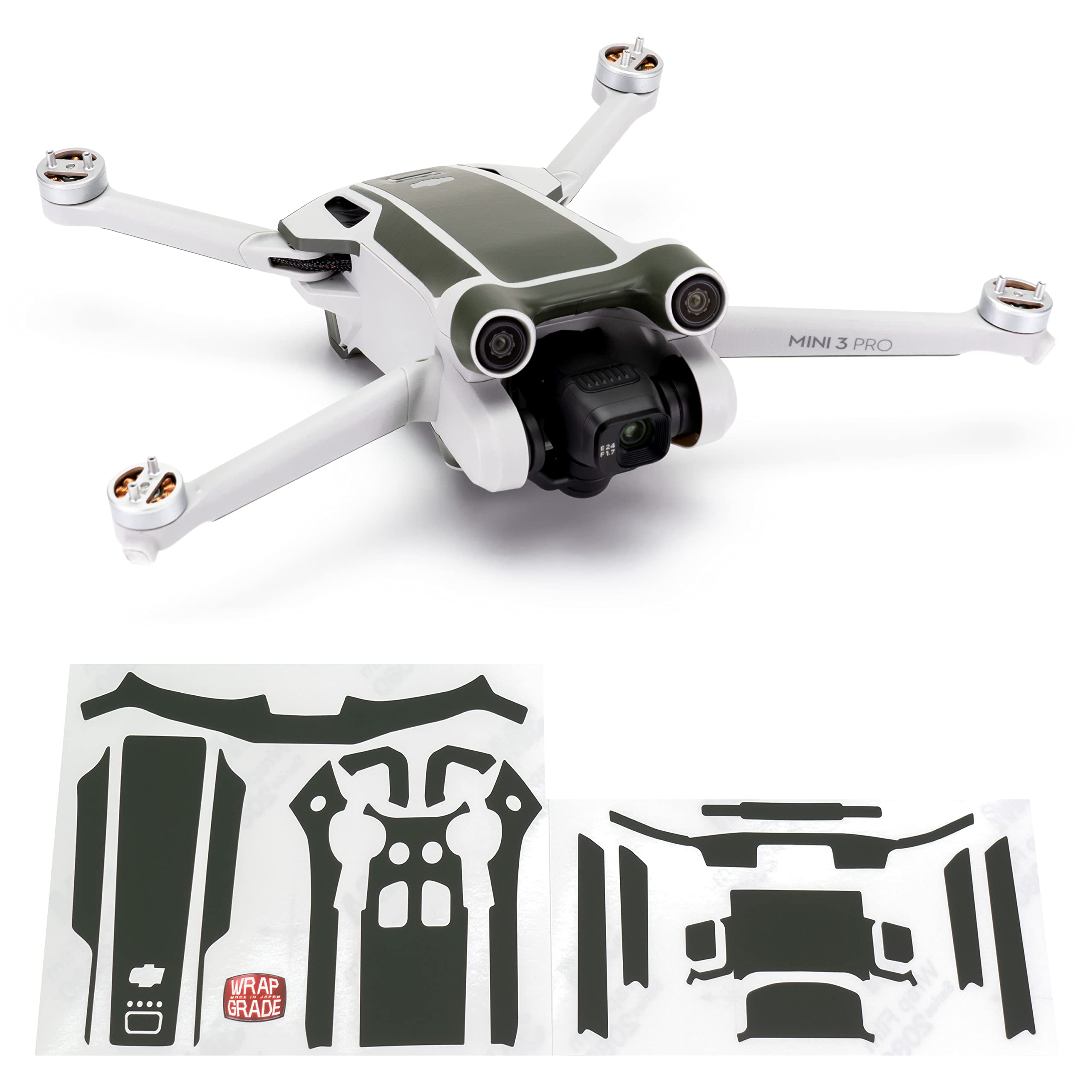 WRAPGRADE Skin Stickers compatible with DJI Mini 3 Pro | Accent Color (ARMY GREEN)