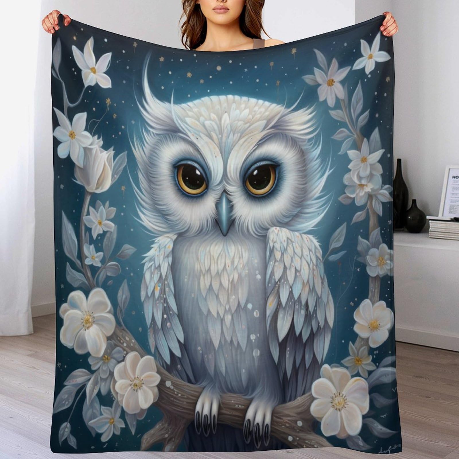 Couvre-lit hibou en flannel douce pour canapé et lit 180x200 cm