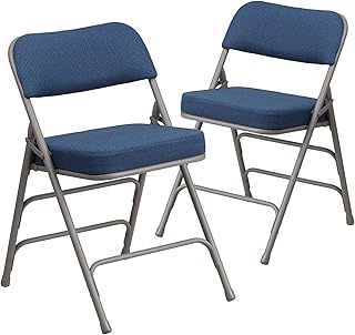 Flash Furniture 2 Pack HERCULES Series Premium Curved Triple Braced & Double Hinged Navy Fabric Metal Folding Chair