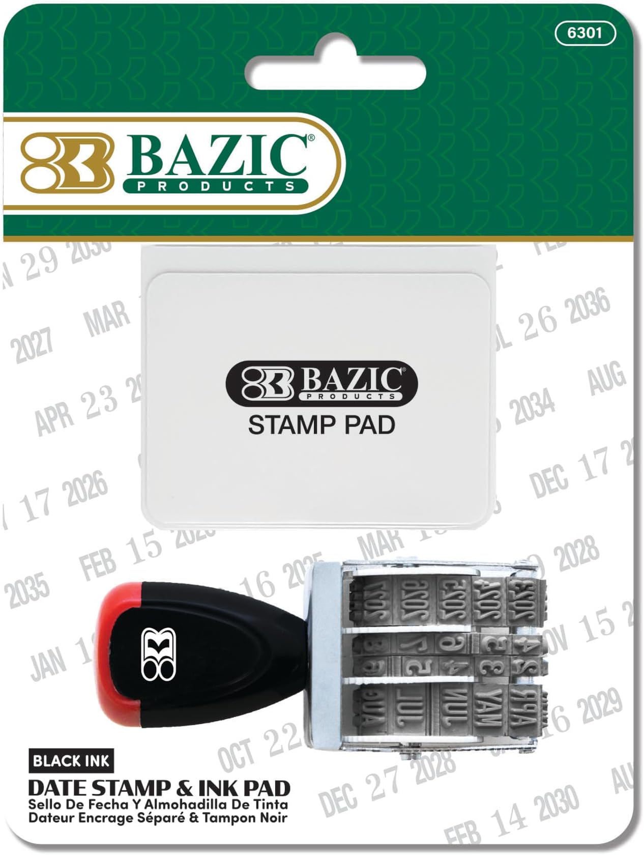 BAZIC Date Stamp and Ink Pad (Black Ink), 12 Years of Dates, Nickel-Plated Steel, Stamp Impression Size 1" x 0.15", Great for Office, Shipping, Receiving, Accounting, Expiration, Due Dates, 1-Pack