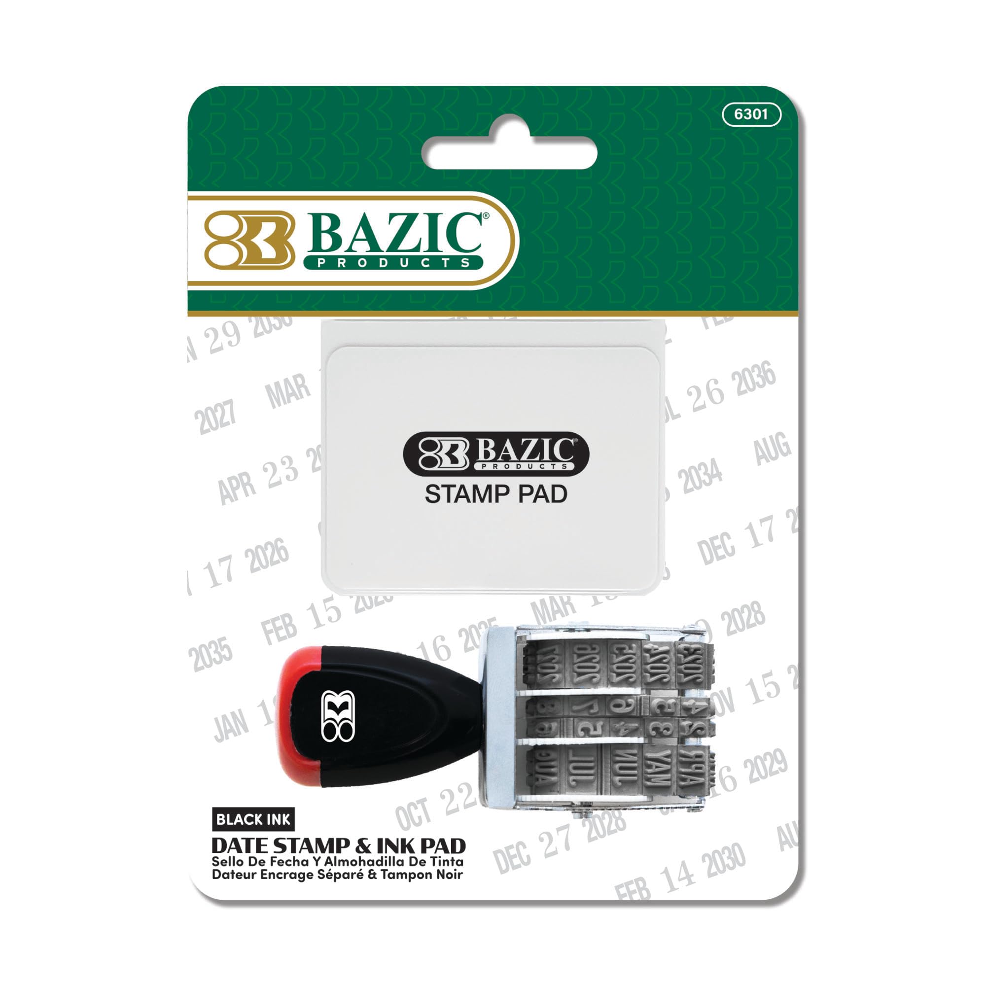 BAZIC Products Date Stamper with Black Ink Pads for Stamping, 12 Years of Adjustable Dates, Ideal for Office, Shipping, Receiving, Accounting, Expiration Date Stamp, Due Dates - 1 Pack