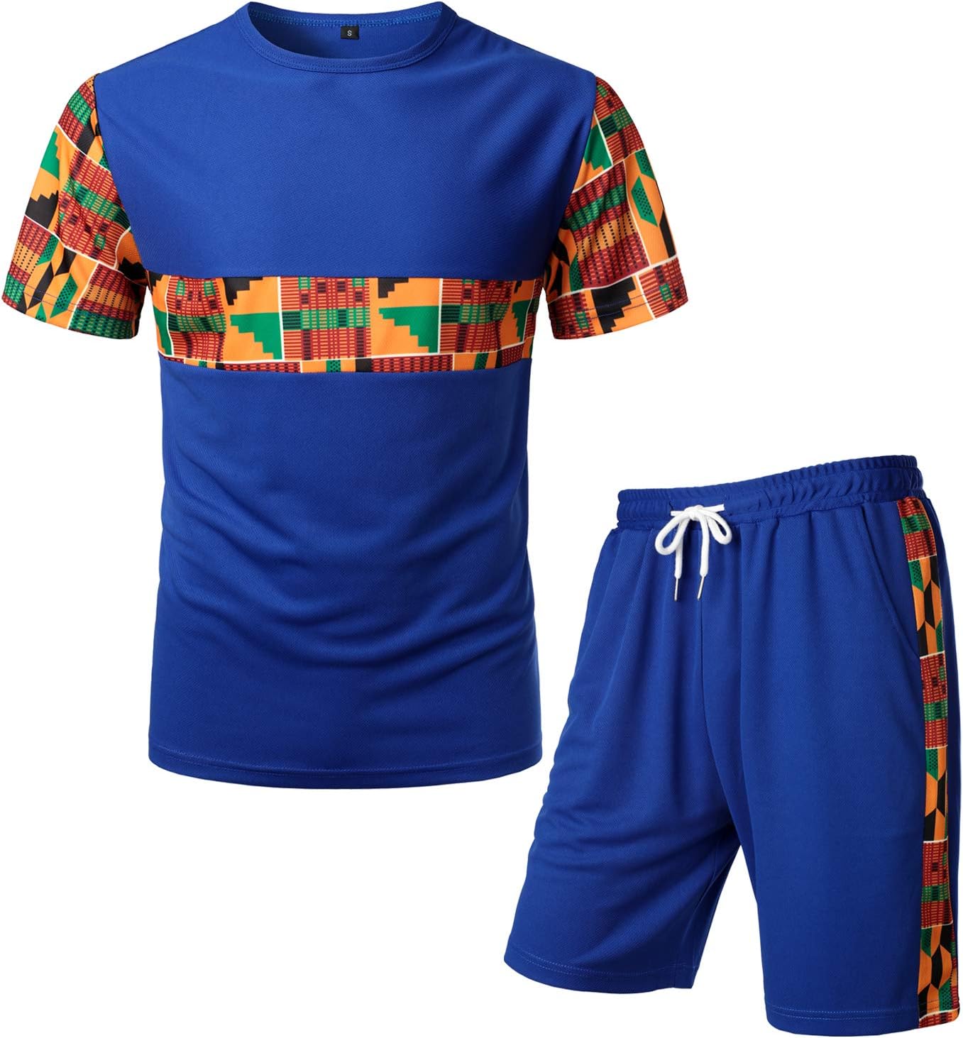 LucMatton Men's Summer 2 Piece African Pattern Printed T-Shirt and Shorts Set Sports Mesh Tracksuit Dashiki Outfits