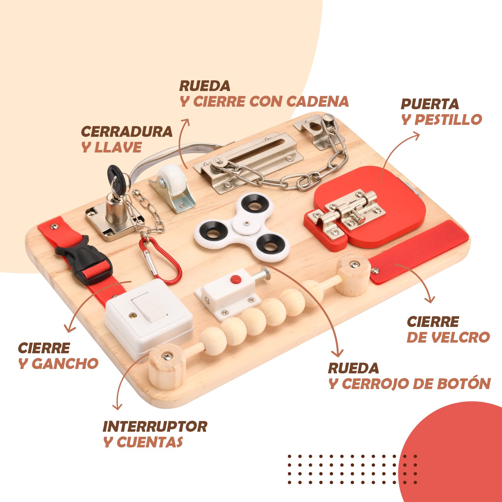 Potatomato Montessori Busy Board – Juguete sensorial de Madera para niños – Educativo y de motricidad – Juego de Viaje – Regalo para niñas y niños