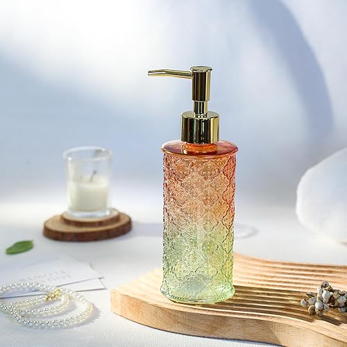 Miniatura 5 de Dispensador de jabón con bomba, dispensador de jabón líquido recargable para encimera de baño, fregadero de cocina (verde naranja)