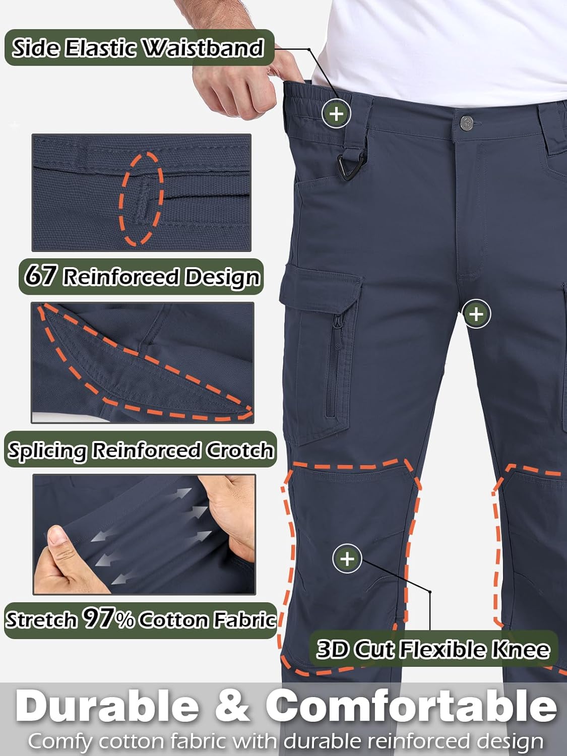 CARWORNIC Men's Stretch Tactical Cargo Pants Comfy Flex Cotton EDC Work Pants Lightweight Outdoor Hiking Trousers