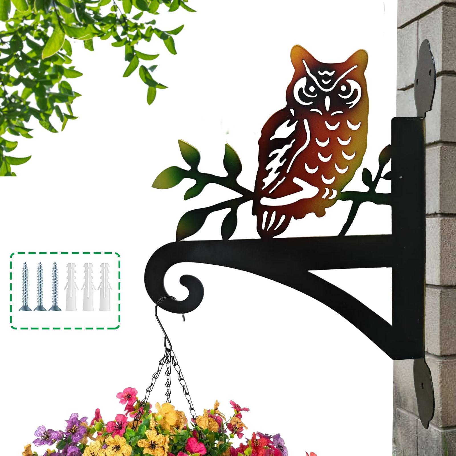 HOOEN Hanging Plant Bracket Owl Iron Silhouette Wall Mounted Plant Hangers Outdoor for Flower Pot Hangers,Hummingbird Feeder Hook,Windchime Hanger(Owl)