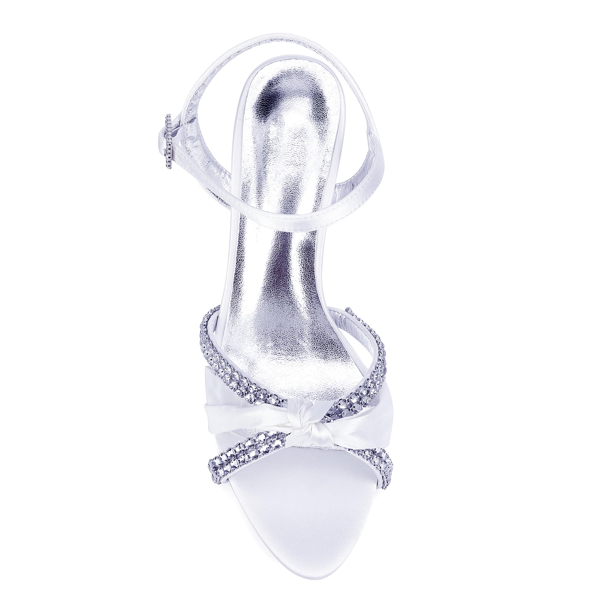 Sandalias de Boda de satén para Mujer con pedrería Brillante Peep Toe Strappy Party Bridal Shoes