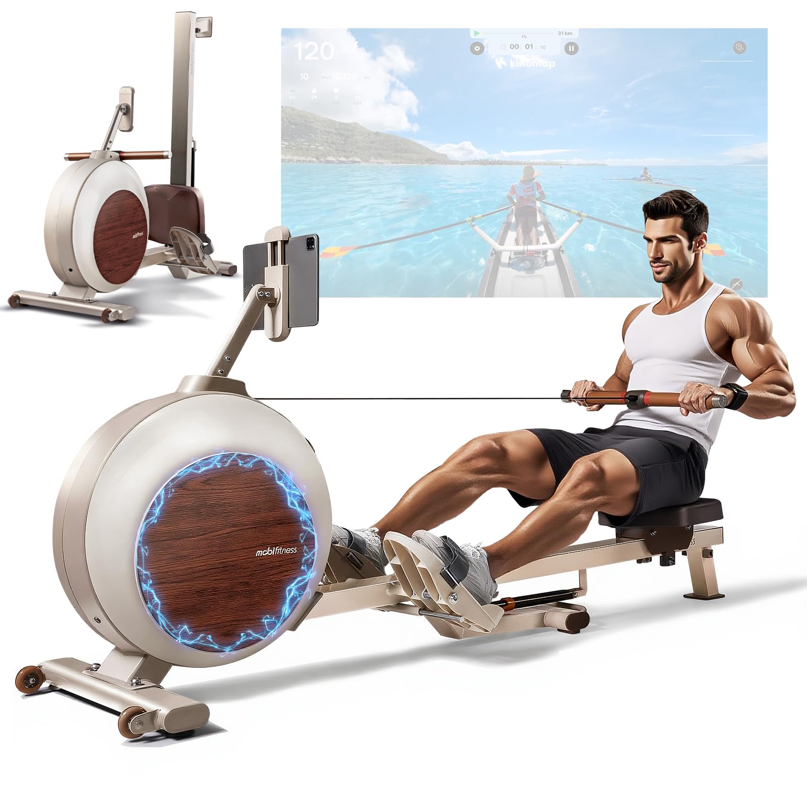 MOBI FITNESS Ruby Selbstbetriebenes Rudergerät für Zuhause - Magnetisches Klappb