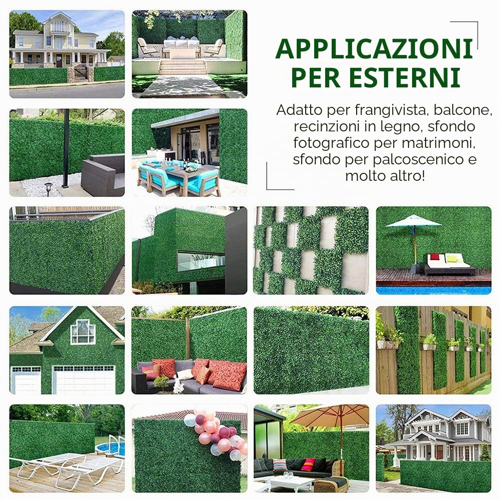 Pannelli di erba artificiale, pannelli di siepe per prato, pareti verdi, foglie di edera, rotolo per la decorazione della casa, patio, balcone, sfondo, 40 x 60 cm