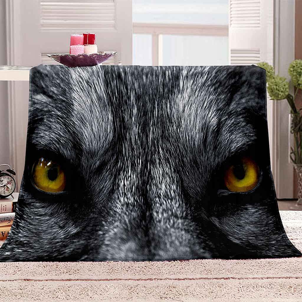 Plaid loup chaud et doux au toucher couverture polaire 3D toutes saisons