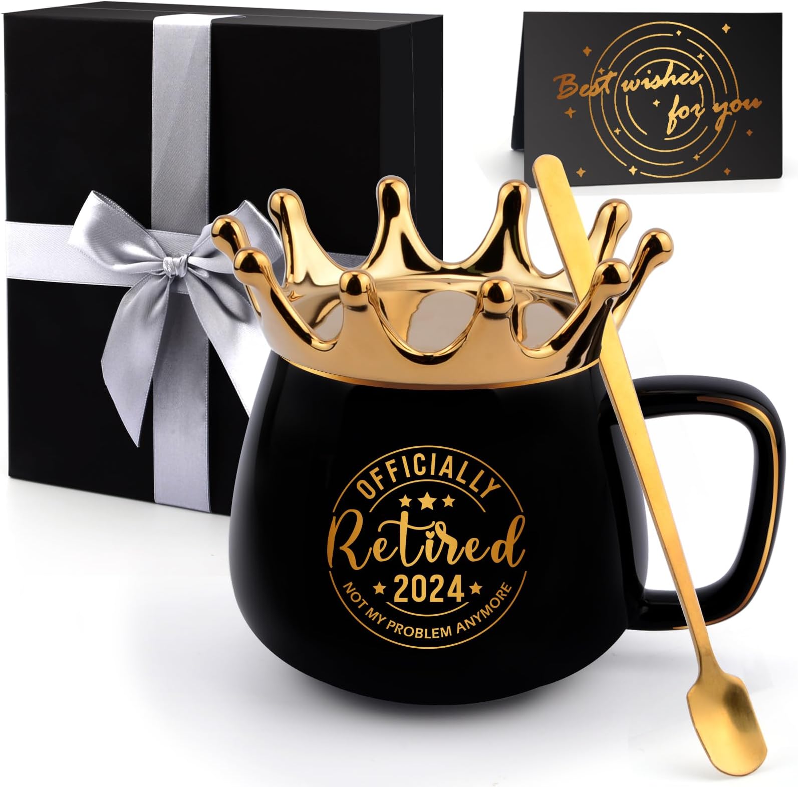 Halema Retirement Gifts For Women, Funny Retired Crown Coffee Mugs Gift for Female Mom Grandma, Farewell Gifts Goodbye Gifts Cup for Coworker Friends, Going Away Gift Marble Mug (2024-Black and Gold)