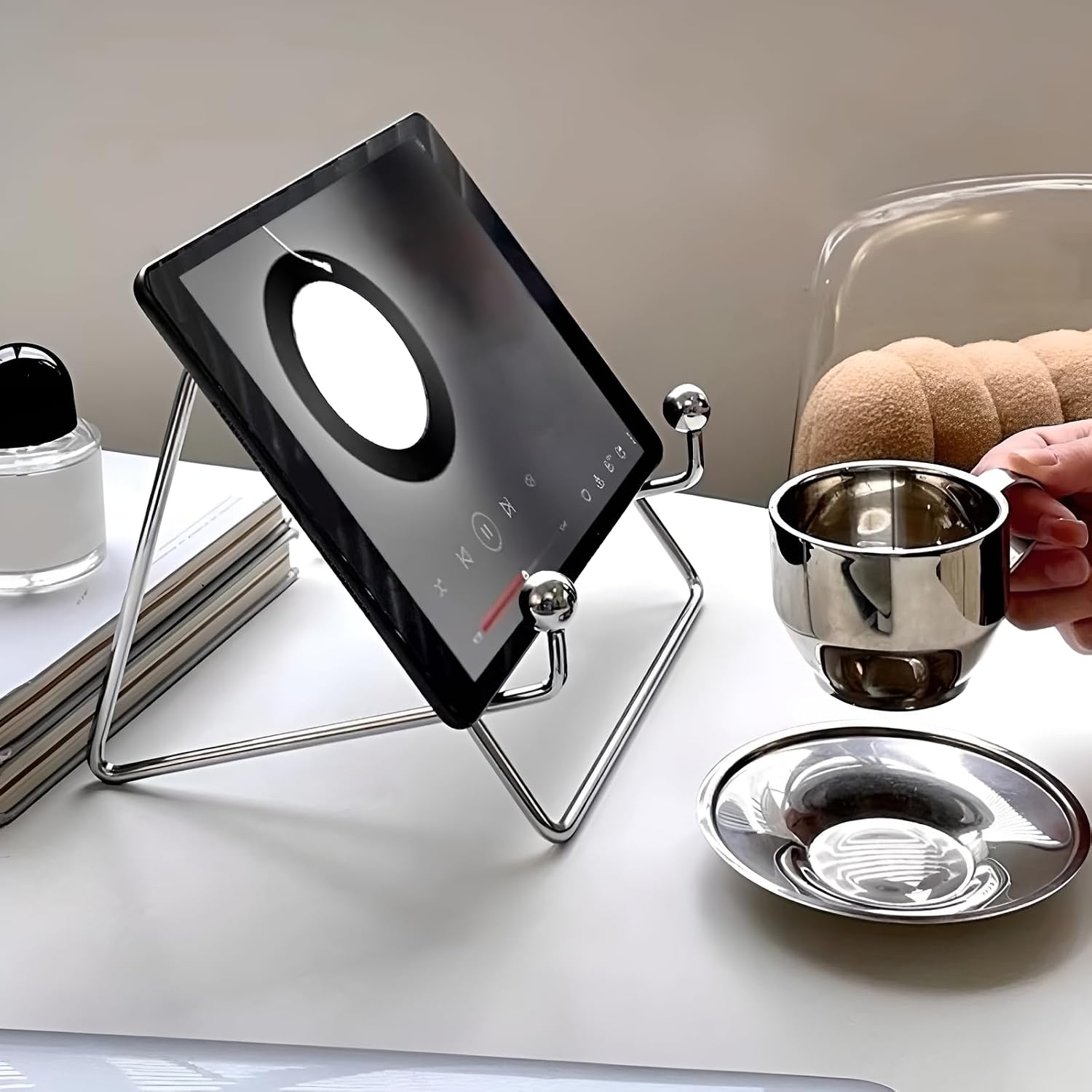 Stainless Steel Cookbook and Tablet Stand, Silver, 7.87 in