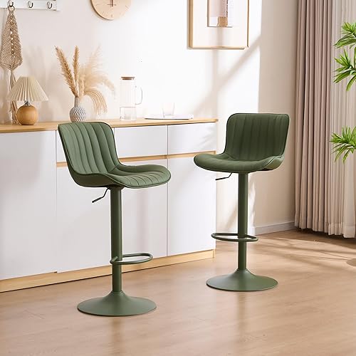 Miniatura 9 de YOUNIKE Juego de 2 taburetes de bar verdes de altura de encimera de cocina con respaldo, modernos taburetes de bar tapizados de piel sintética