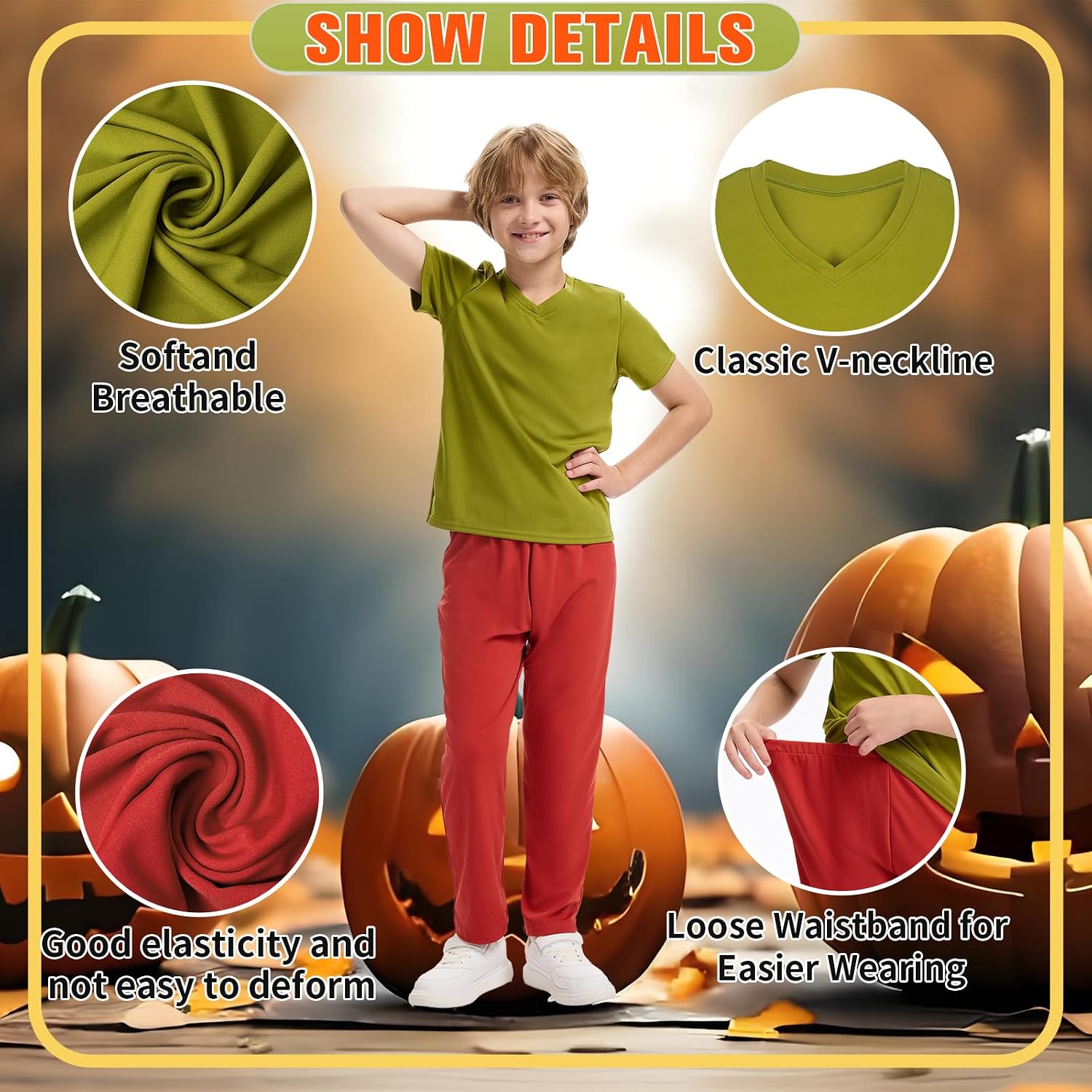 Halloween Clothing Set Kids Outfits Hippie Green Shirt and Pants Set