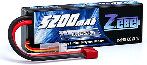 Zeee Batería Lipo 2S 5200mAh 7.4V 80C RC Hard Case T Conector para 1/8 1/10 RC Vehículos RC Car RC Truck Tank RC Buggy Truggy RC Aviones Vehículos