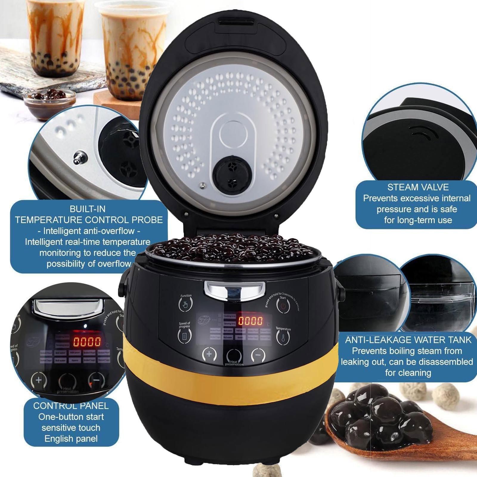 Pearl Cooker, olla antiadherente totalmente automática con panel inteligente, diseño a prueba de derrames, función de mantener el calor para tiendas de té con leche y postres, capacidad de 8 litros