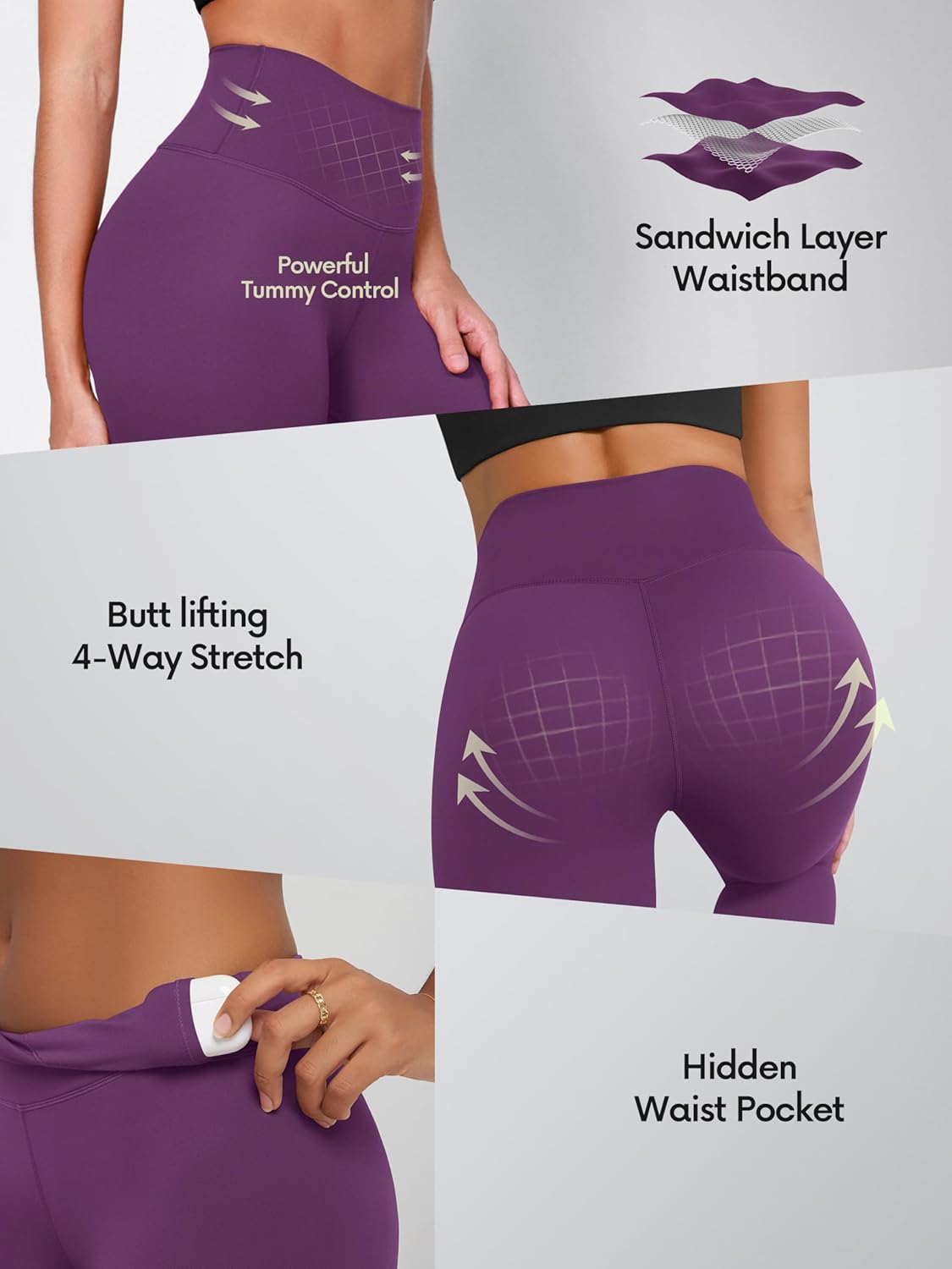 ODODOS Tummy Control Compression Leggings for Women, 25" / 28" High Waist Workout Running Yoga Pants - Image 5