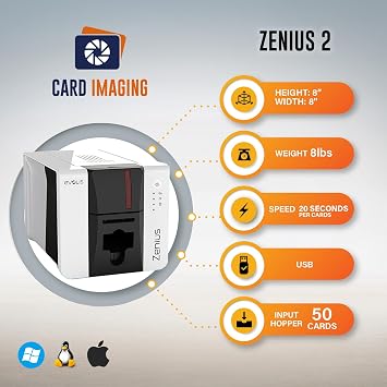 Evolis Zenius 2 Single Sided ID Card Printer & Supplies Bundle Badge Printer