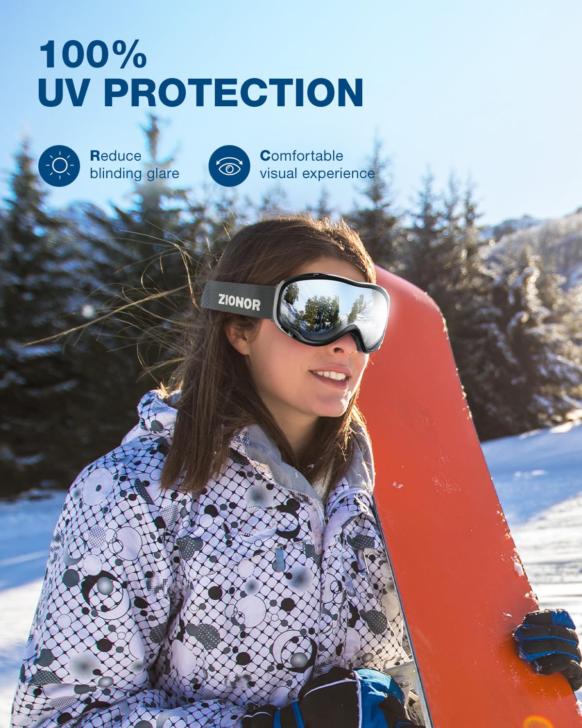 ZIONOR Lagopus B1 - Occhiali da sci OTG anti appannamento, protezione UV, occhiali da snowboard per uomini, donne, adulti e giovani