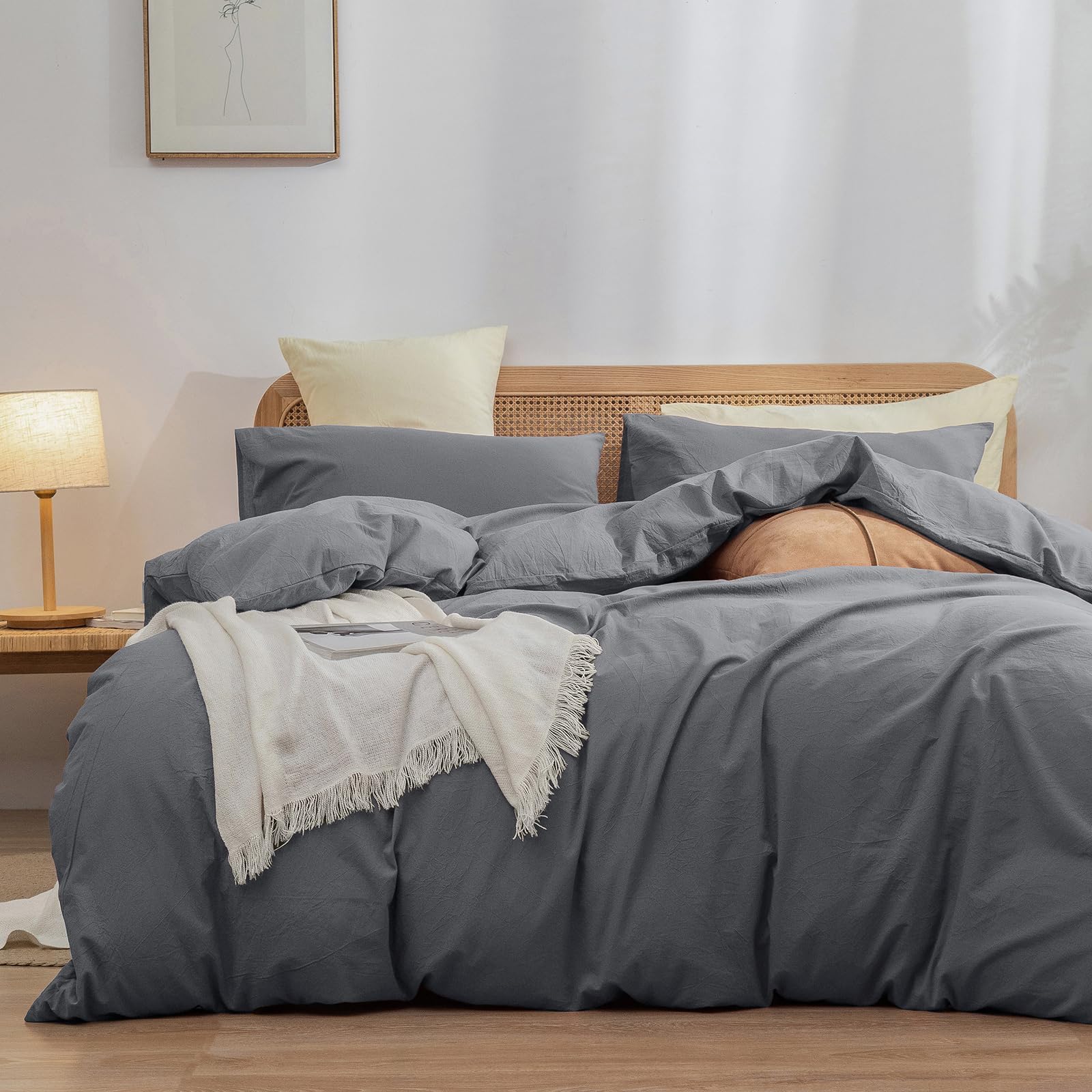BESTOUCH Cotton Solid Duvet Cover Set Quiet Shade Grey Oversized Full — image 1