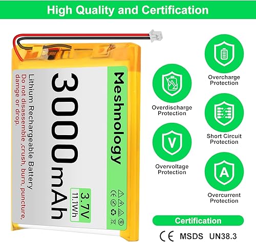 Miniatura 2 de Batería LiPo de 3.7 V 3000 mAh recargable 1S 755060 Batería de polímero de litio con placa de protección cinta de goma aislada, enchufe micro JST