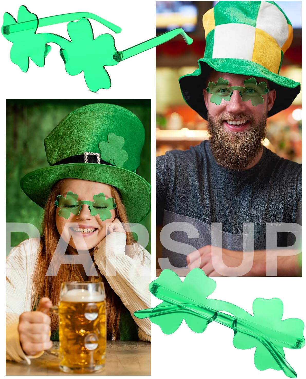 12 Pairs St. Patricks Day Glasses, Irish Green Four Leaf Shamrock Glasses Eyeglasses for Saint Patricks Day Party Props Favors, Saint Paddy Day Accessories - Image 5