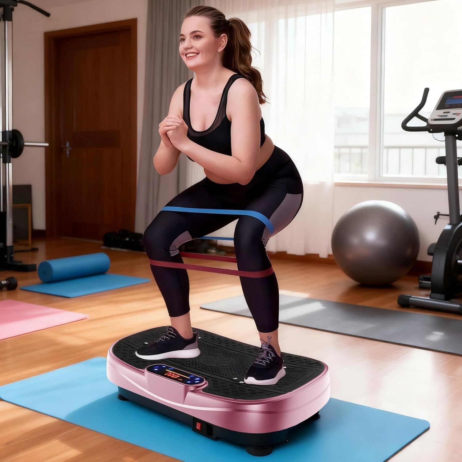Plate-forme vibrante pour la maison - 120 vitesses et 5 modes intelligents - Avec 2 bandes de résistance et télécommande - Pour brûler les graisses - Musculation musculaire - Appareil compact de gym à