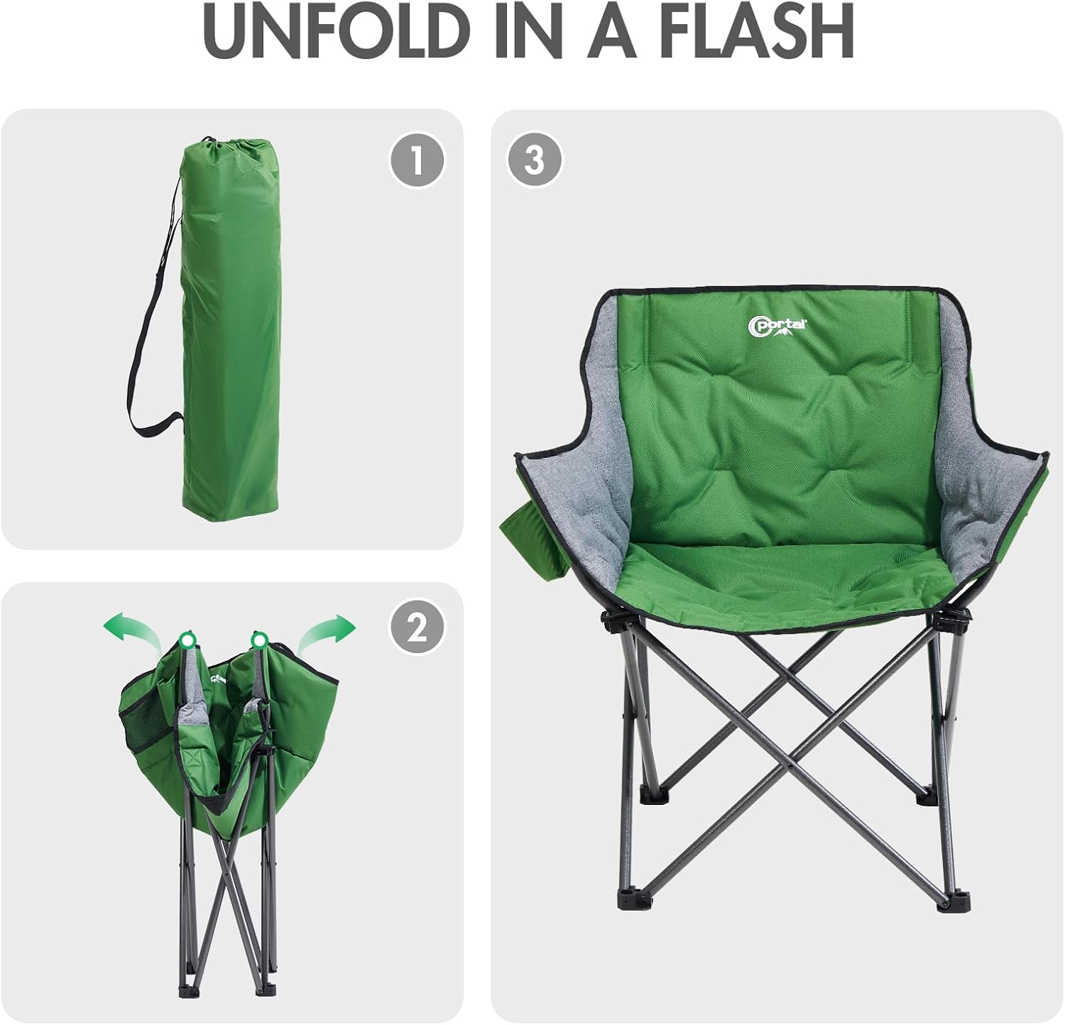 Portal 32" Oversized Camping Chair, Foldable Heavy Duty 350 lb Padded Ergonomic Seat for Big & Tall Adults, Pinch-Free Extra Wide Design Featuring Cup Holder & Carry Bag for Fishing, Lawn & Sidelines - Image 8