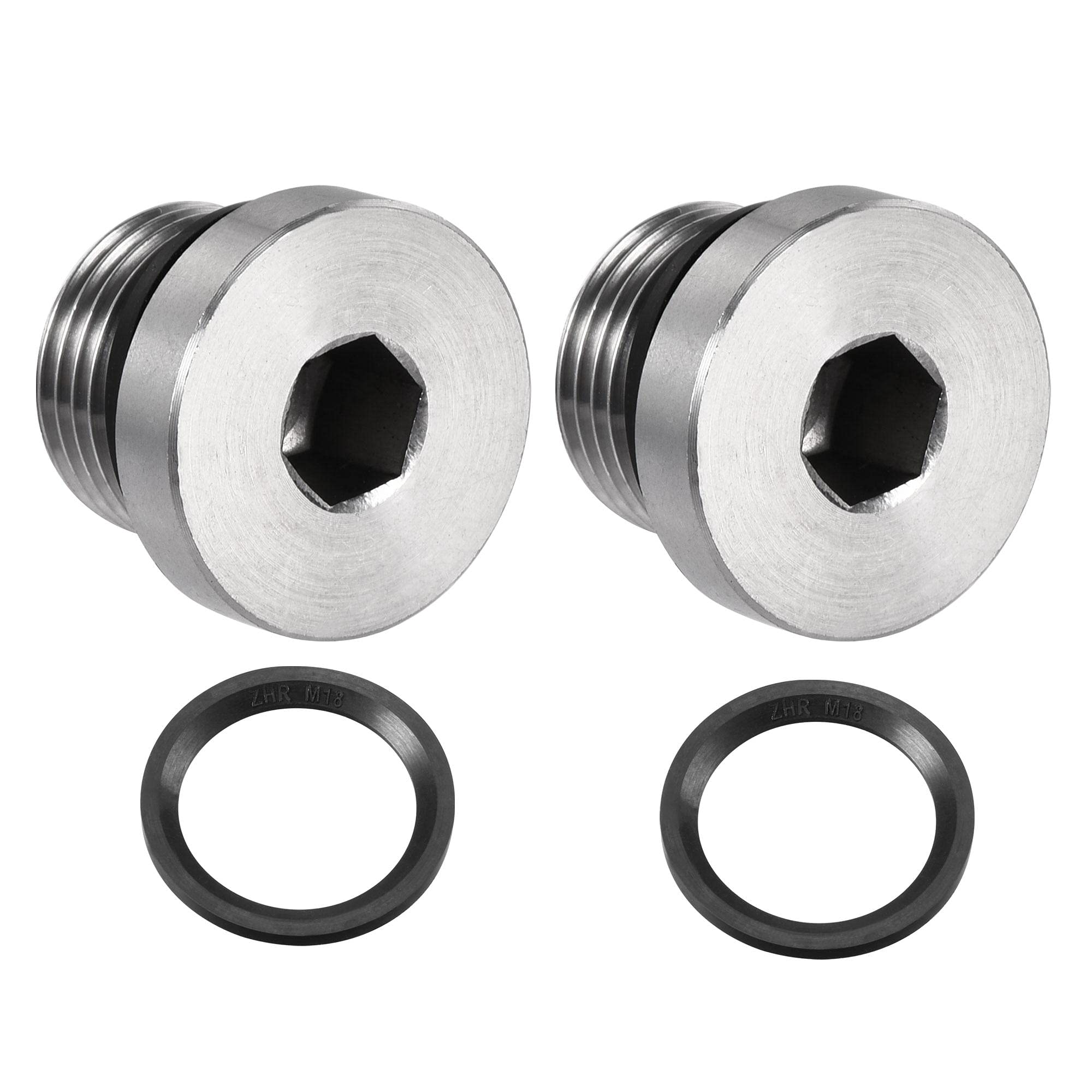 uxcell Stainless Steel Inner Hex Head M18x1.5 Pipe Fitting Plug with Seal Ring for Terminate Pipe Ends 2Pcs