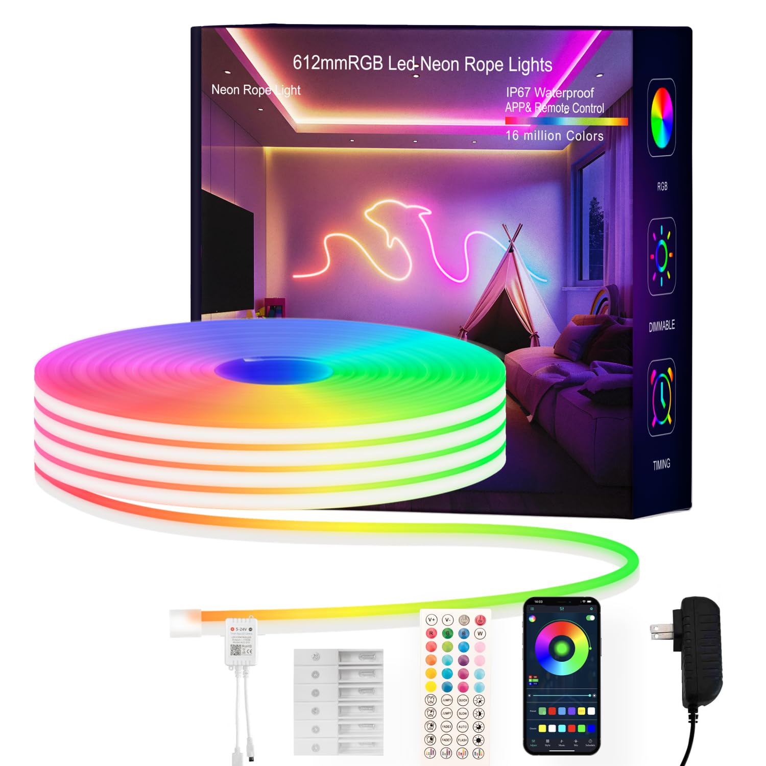 Amazon.com: YILINM 50FT LED Strip Lights, RGB Neon Rope Lights