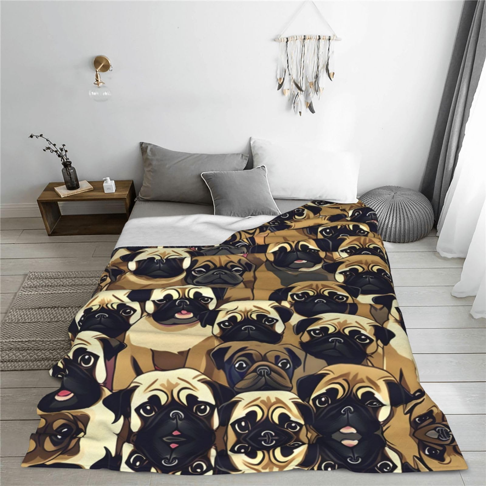Loussiesd - Coperta in pile con stampa di cane di carlino, per letto, divano, bambino, 70 x
