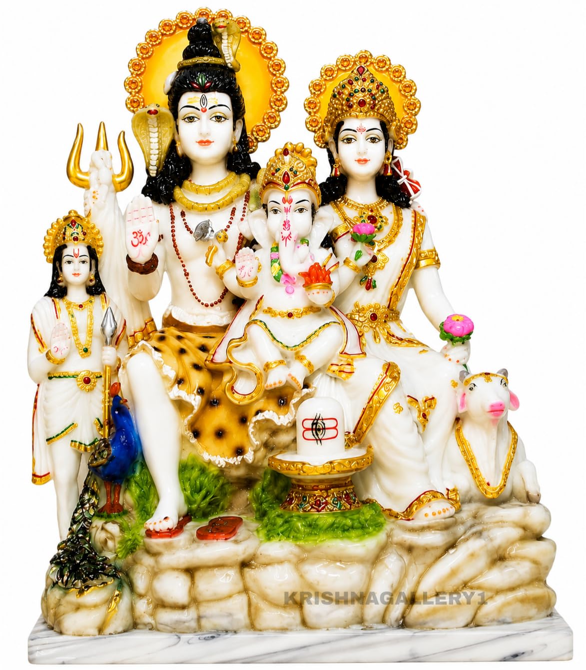 KRISHNAGALLERY 1 statua in marmo di Shiv Parivar Family Murti Idol Shiv Parvati Ganesh Ji Murti statua idolo per la casa Pooja camera regalo decorazione ufficio 45 cm (oro bianco)