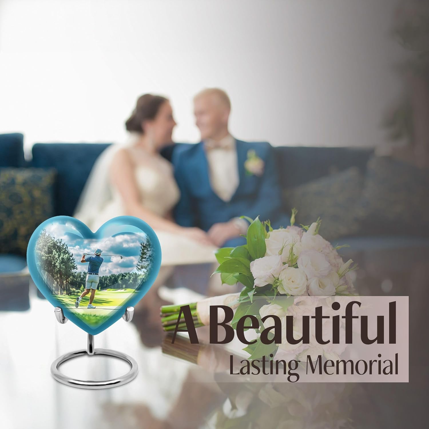Golf Miniature Keepsake Urn for Ashes Adult Male & Female - Blue Heart Tiny Cremation Urn - Small Burial Urns for Ashes - Memorial Funeral Keepsake Holder Urns for Burial Container 3 Inch