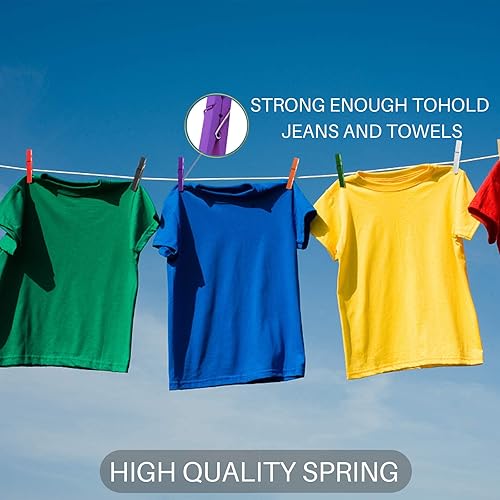 Miniatura 4 de Alfileres de ropa, pinzas de colores para ropa, 50 pines de cierre de madera de abedul natural de 2.9 pulgadas, agarre fuerte, pinzas coloridas de