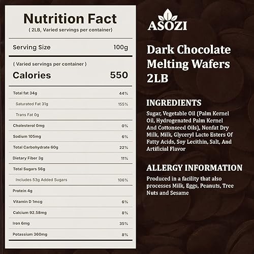 Miniatura 2 de Obleas de chocolate negro para derretir 2 libras, chocolate suave y cremoso, perfecto para sumergir, hornear, hacer dulces y decorar postres, ideal