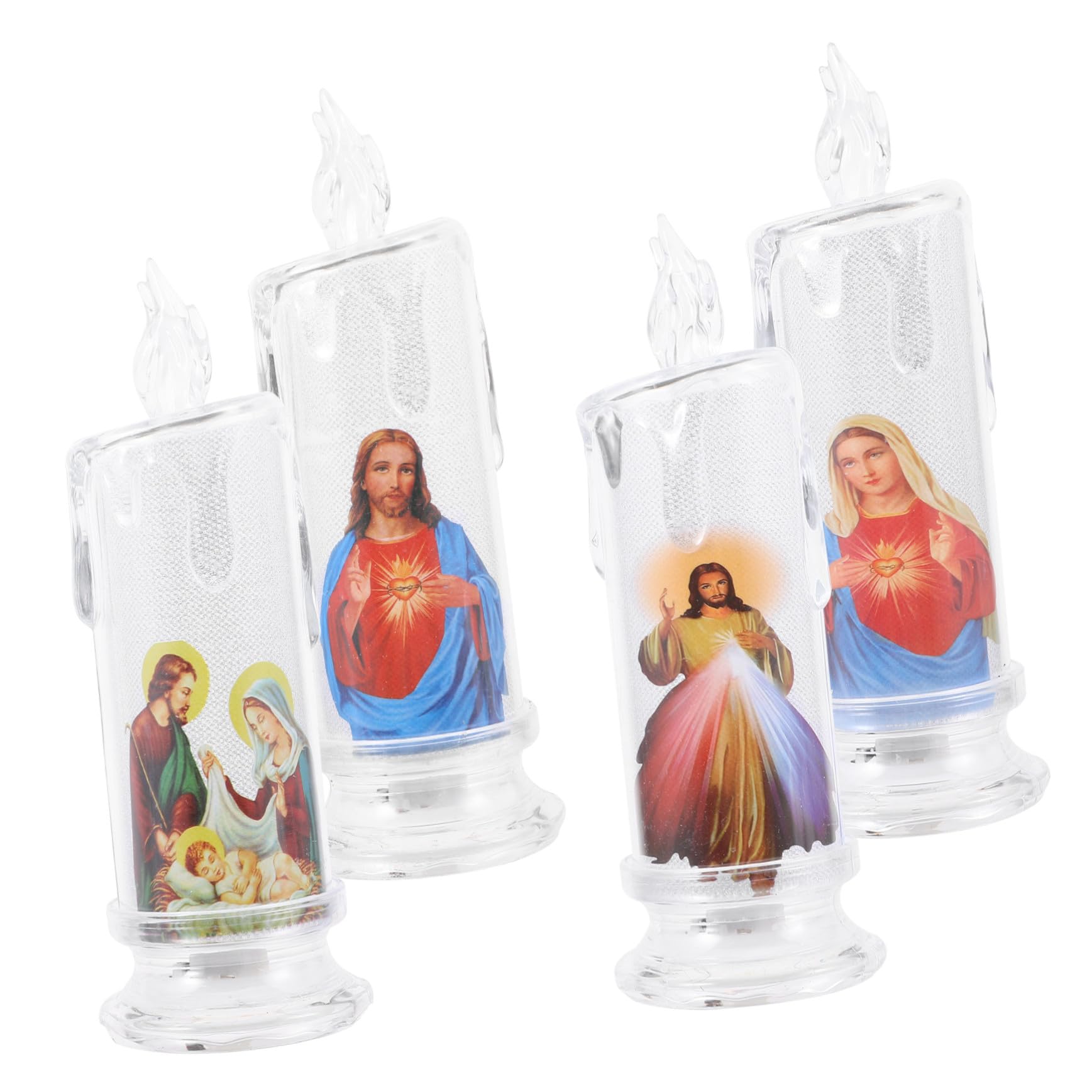 Cabilock 4pcs Led Jesus Candle Lantern Christmas Decorations Indoor Candles Reusable Led Decorative Easter Decor