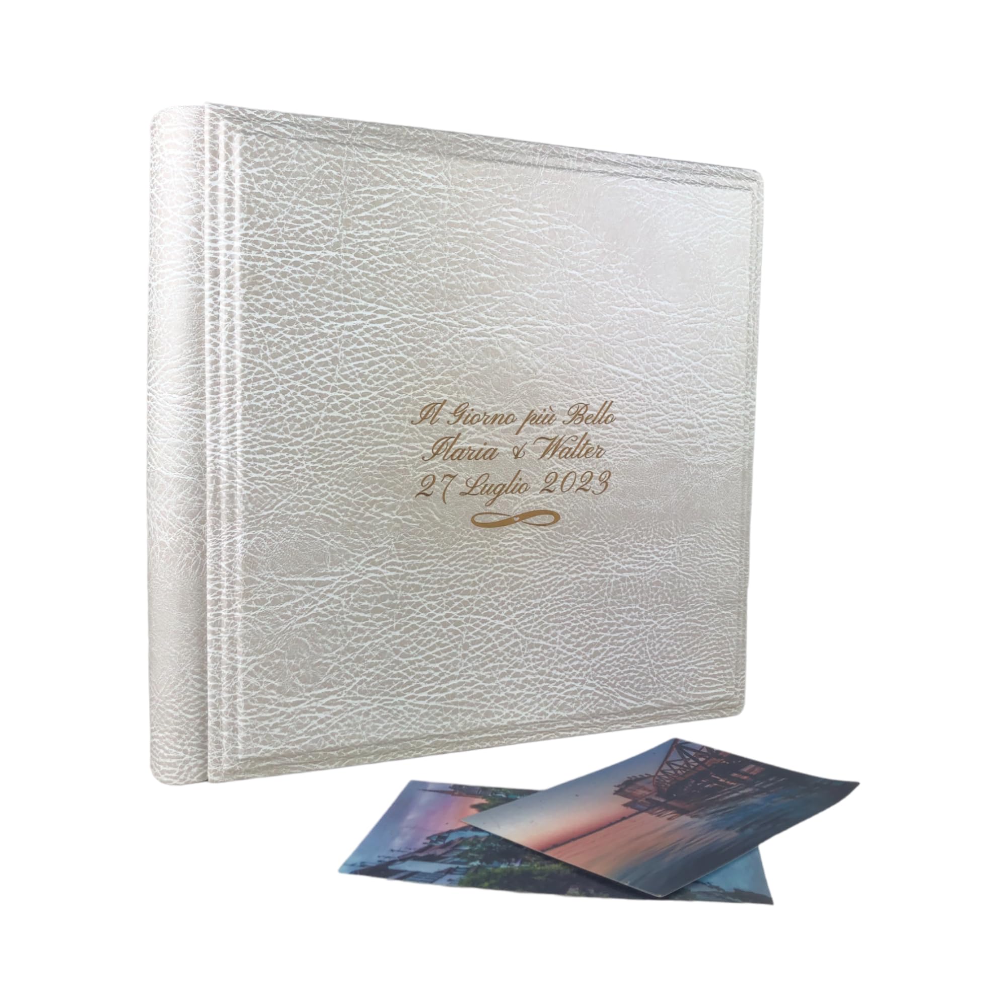 TriVin Art Album Fotografico in Similpelle pregiato, Personalizzabile con Incisione. Ideale per Matrimonio, Anniversario, Tutti Gli Eventi (Polare)