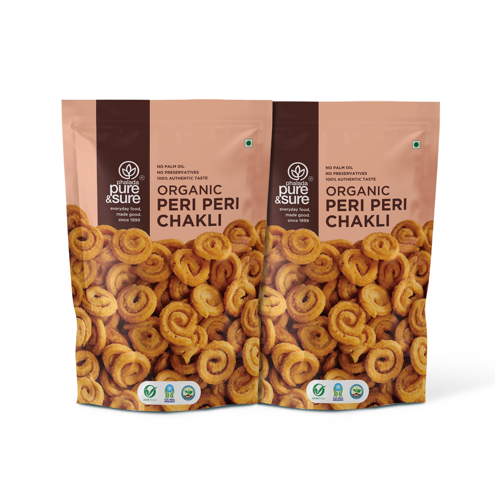Pure & Sure Organic Peri Peri Chakli Snack 300gm | Delicious Crunchy Namkeen & Snacks | Ready to Eat Tea Time Snacks, Cholesterol Free, No Trans Fats, No Preservatives| 150gm each (Pack of 2)