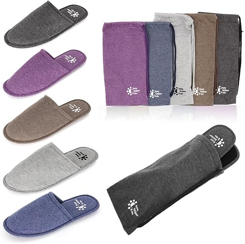 Miniatura 7 de Sunshine Code Pantuflas lavables de algodón de espuma viscoelástica para hombre con bolsa de viaje a juego para el hogar, hotel, spa, dormitorio